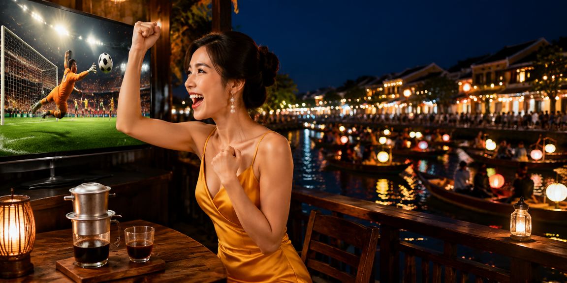 Người dùng thưởng thức cà phê và trải nghiệm casino giải trí tại Hội An về đêm