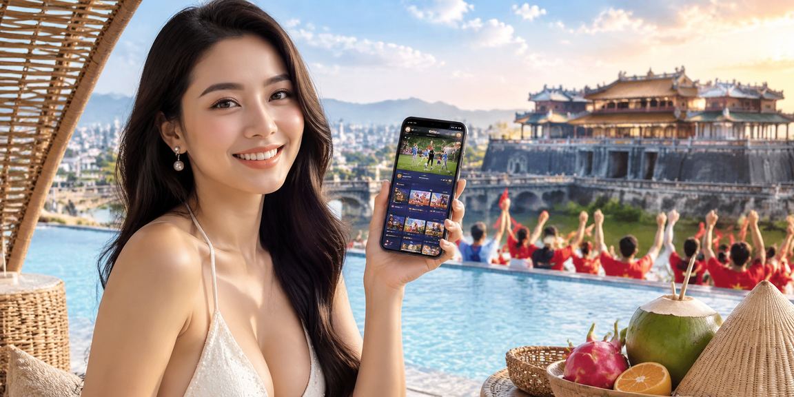 Người dùng sử dụng ứng dụng casino tại Huế với nón lá truyền thống